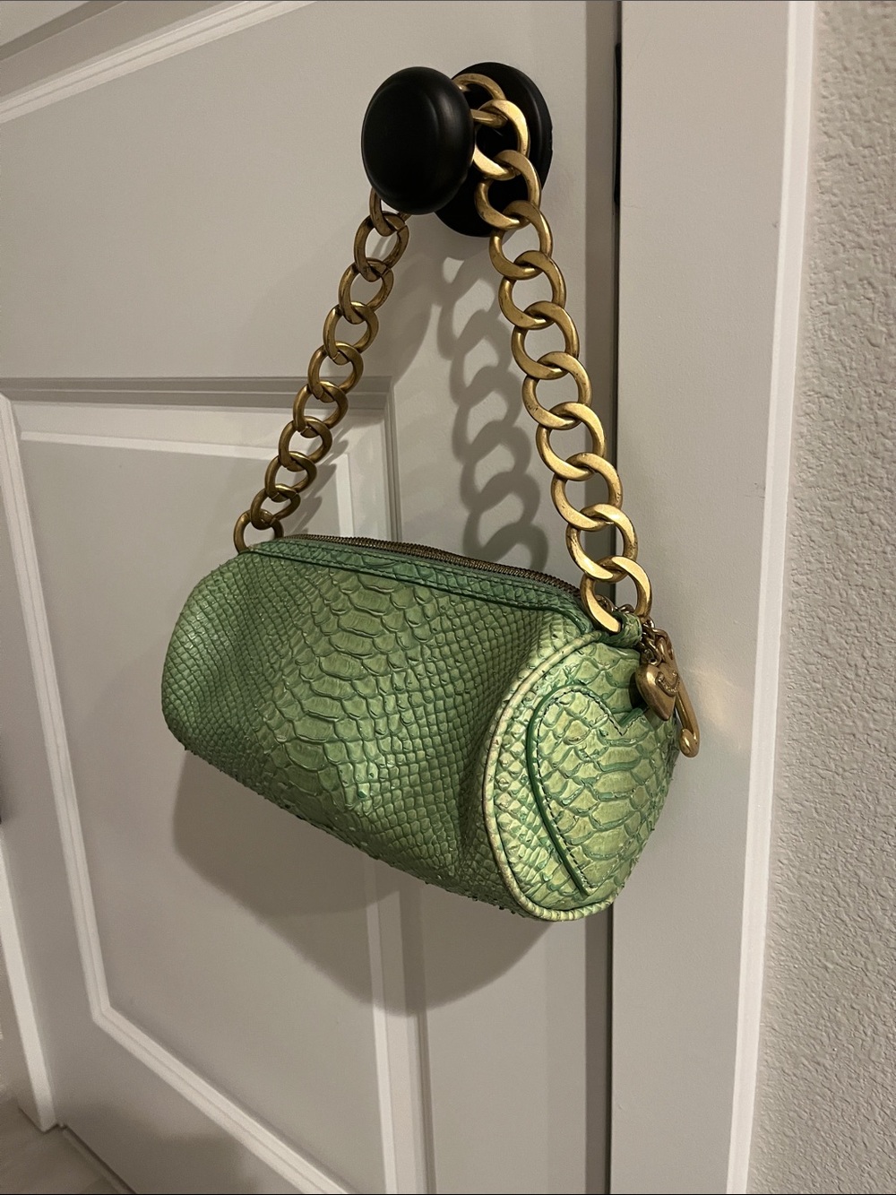 Juicy Couture Green Snake-Embossed Mini Bag with Gold Chain
